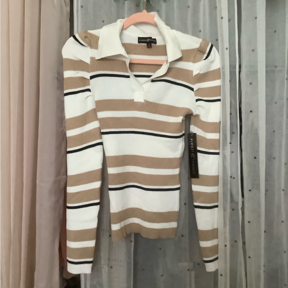 Almost Famous Beige and White Striped Women's Top